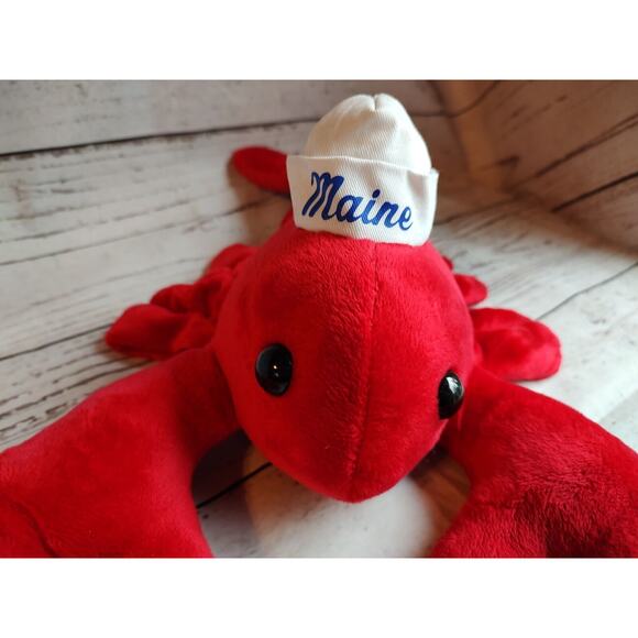 Maine Red Lobster Stuffed Animal Plush With White Sailor Hat - Picture 2 of 7